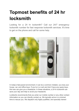 Topmost benefits of 24 hr locksmith