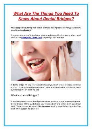 What Are The Things You Need To Know About Dental Bridges