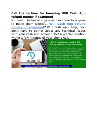 Call the techies for knowing Will Cash App refund money if scammed-converted