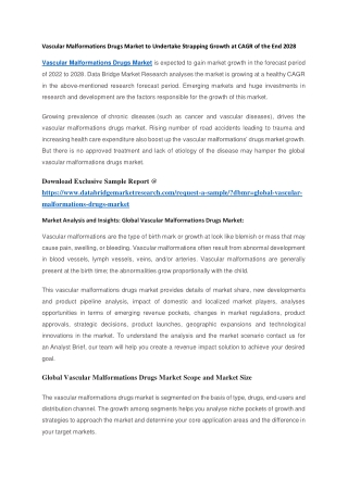 Vascular Malformations Drugs Market to Undertake Strapping Growth at CAGR of the End 2028