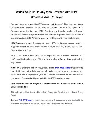 Watch TV Online On Web Browser with IPTV Smarters Web TV Player