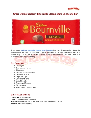 Order Online Cadbury Bournville Classic Dark Chocolate Bar