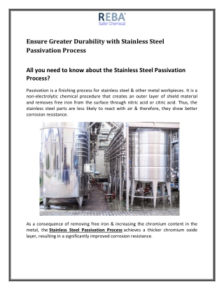 Stainless Steel Passivation Process