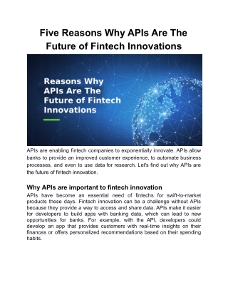 Five Reasons Why APIs Are The Future of Fintech Innovations