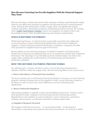 How Reverse Factoring Can Provide Suppliers With the Financial Support They Need