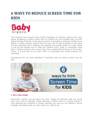 6 WAYS TO REDUCE SCREEN TIME FOR KIDS