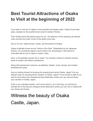Best Tourist Attractions of Osaka to Visit at the beginning of 2022