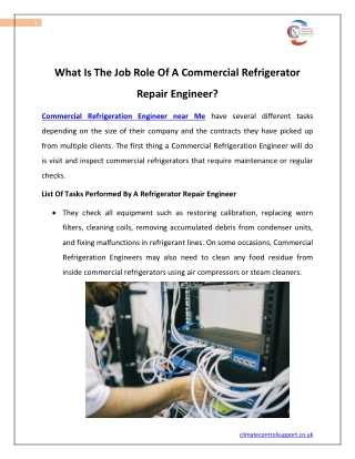 What Is The Job Role Of A Commercial Refrigerator Repair Engineer?