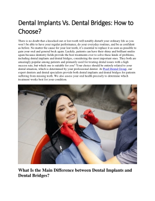 Dental Implants Vs. Dental Bridges How to Choose