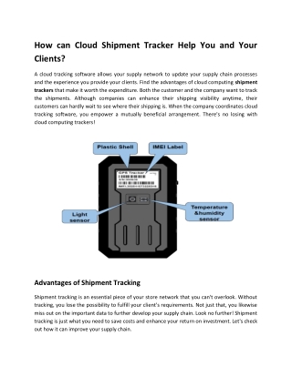 How can Cloud Shipment Tracker Help You and Your Clients?