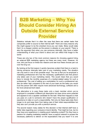 B2B Marketing – Why You Should Consider Hiring An Outside External Service Provider
