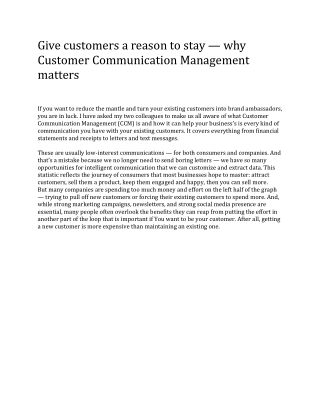 Give customers a reason to stay — why Customer Communication Management matters