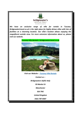 Tuscany Villa Rentals  Bridgewatertravel.co.uk