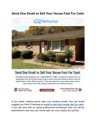Send One Email to Sell Your House Fast For Cash _ We Pay Fast