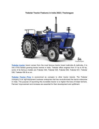 Trakstar Tractor Features in India 2022 | Tractorgyan