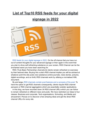 List of Top10 RSS feeds for your digital signage in 2022