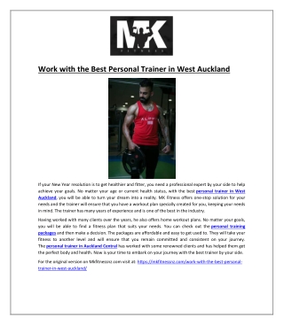Work with the Best Personal Trainer in West Auckland