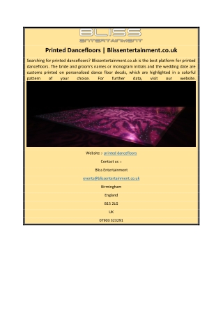 Printed Dancefloors | Blissentertainment.co.uk