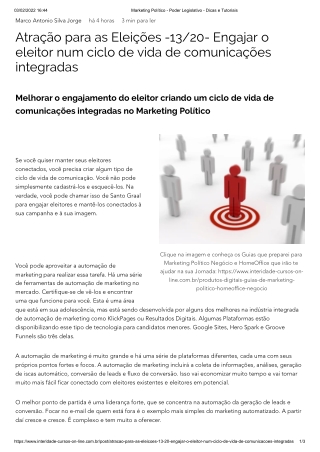 Atração para as Eleições -13de20- Engajar o eleitor num ciclo de vida de comunicações integradas Marketing Político - Po