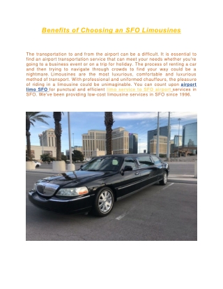 Benefits of Choosing an SFO Limousines