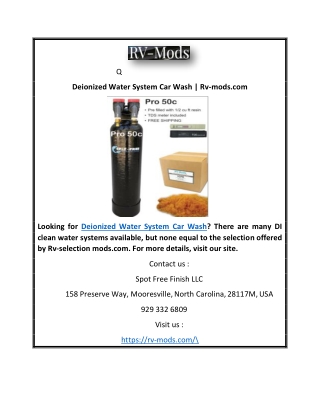 Deionized Water System Car Wash | Rv-mods.com