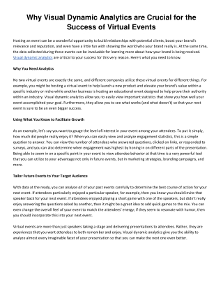 Why Visual Dynamic Analytics are Crucial for the Success of Virtual Events