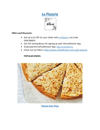 5% Off - Le Pizzeria Takeaway Menu Albert Park, VIC
