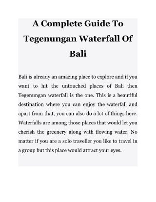 A Complete Guide To Tegenungan Waterfall Of Bali