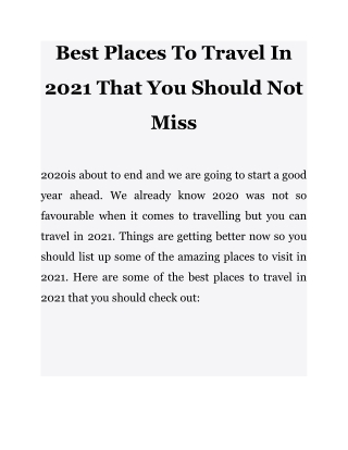 Best Places To Travel In 2021 That You Should Not Miss