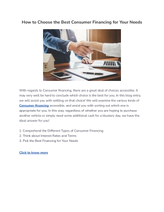 How to Choose the Best Consumer Financing for Your Needs