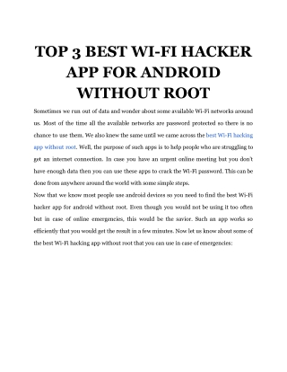 TOP 3 BEST WI-FI HACKER APP FOR ANDROID WITHOUT ROOT