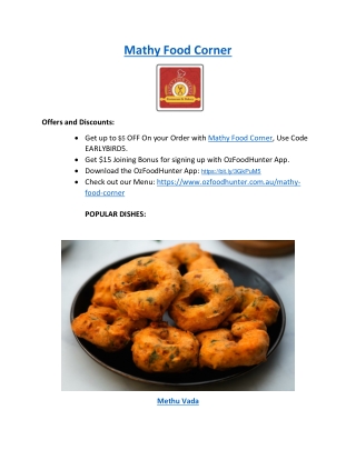 5% Off - Mathy Food Corner Menu Dandenong, VIC