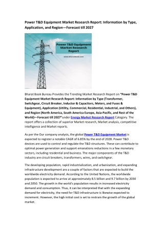 Power T&D Equipment Market Research Report Forecast till 2027