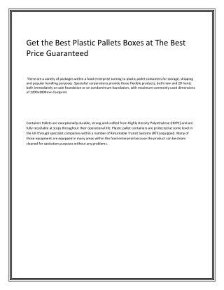 Get the Best Plastic Pallets Boxes at The Best Price Guaranteed