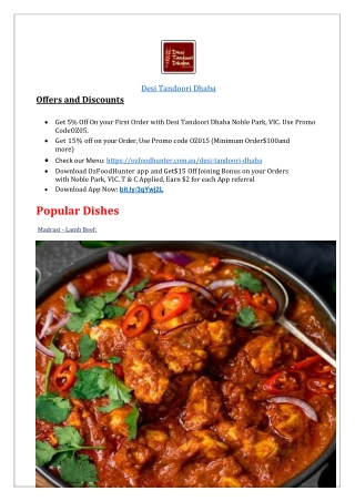 $5 off-  Desi Tandoori Dhaba Noble Park menu,VIC