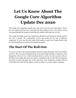 Let Us Know About The Google Core Algorithm Update Dec 2020