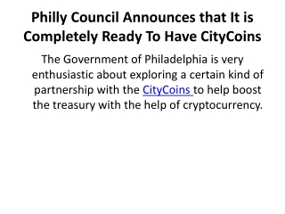 Philly Council Announces that It is Completely Ready To Have CityCoins