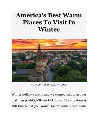 America's Best Warm Places To Visit In Winter