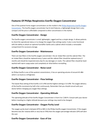 Features Of Philips Respironics Everflo Oxygen Concentrator