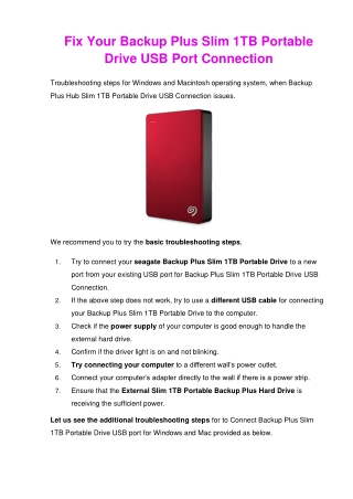 Fix Your Backup Plus Slim 1TB Portable Drive USB Port Connection
