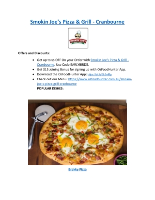 5% Off - Smokin Joe's Pizza & Grill Cranbourne Takeaway, VIC