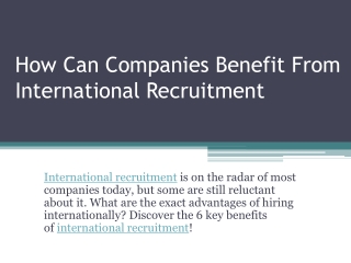 How Can Companies Benefit From International Recruitment
