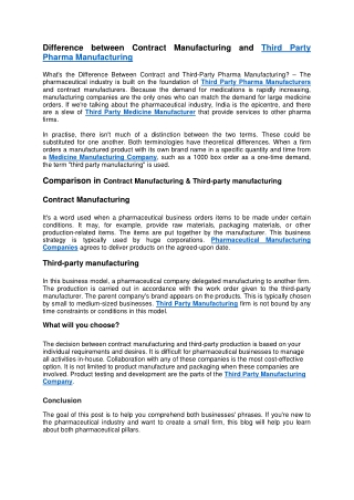 Difference Between Contract Manufacturing And Third Party Pharma Manufacturing