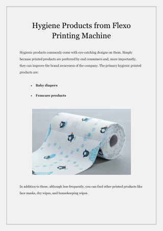Hygiene Products from Flexo Printing Machine