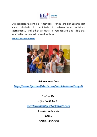 Sekolah Perancis Jakarta | Lifeschooljakarta.com