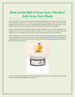 How to Get Rid of Acne Fast: The Best Anti-Acne Face Mask