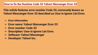 Yahoo! Messenger Error 33