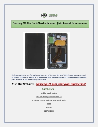 Samsung S20 Plus Front Glass Replacement | Mobilerepairfactory.com.au