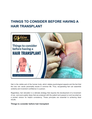 THINGS TO CONSIDER BEFORE HAVING A HAIR TRANSPLANT