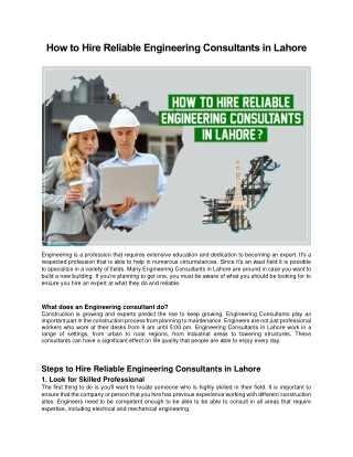 How to Hire a Reliable Engineering Consultants in Lahore